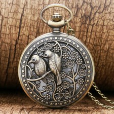 Pocket Watch Necklace Gift Arabic Numerals Dial Skeleton Birds Steampunk Casual