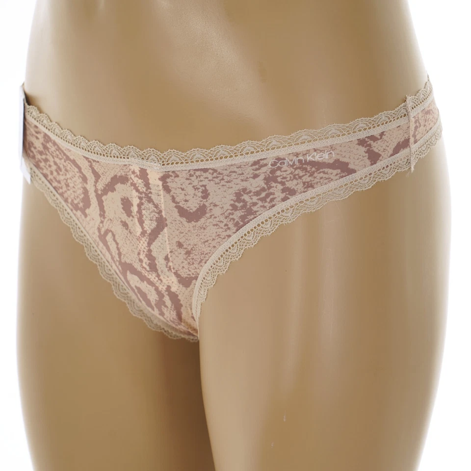 CALVIN KLEIN Mujer MEDIANO COQUETEO TANGA BRAGAS en Estampado PIEL DE SERPIENTE ROSA Y BEIGE Foto 4 de 4