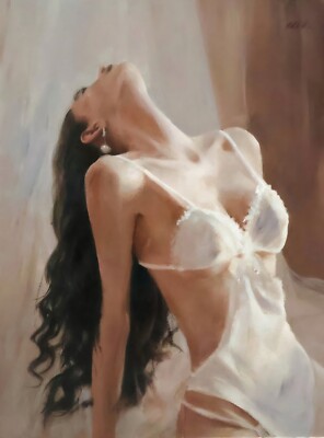 ORIGINAL WILLIAM OXER Awaiting Heaven Curvy hübsche sexy Frau Mädchen ÖLGEMÄLDE