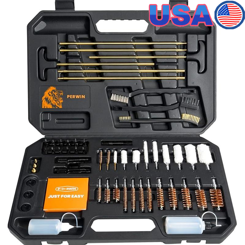 Universal Gun Cleaning Kit Pistol Rifle Shotgun Brass Rods Durable Carrying Case