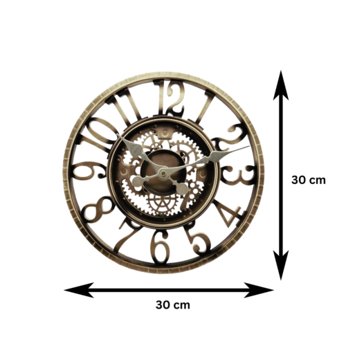 Large Outdoor Clock 30cm Garden Decor Copper Effect Home Cogs 