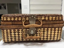 Brown Wicker Picnic Basket with Red White & Blue Interior