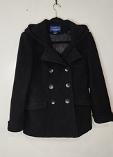 Macintosh New England Wool Blend Double Breasted Hooded Black Pea Coat Size S