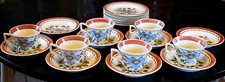 Vtg Set 22 Pc AMBERONE Pountney & Co Bristol TEACUP SAUCER PLATE TRIO SETS c1923