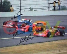 AJ Foyt - Mario Andretti - Gordon Johncock 1977 Indy 500 signed 8x10 photo repri