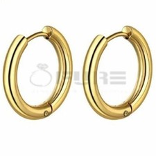 14K Gold Filled Stainless Steel Clicker Huggie Creole Hoop Stud Earrings 8-20MM