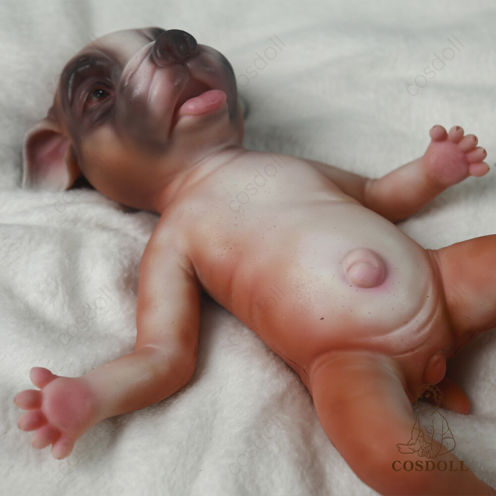 13.7" Soft Silicone Yellow Dog Reborn Puppies Doll Lifelike Handmade Dog Dolls