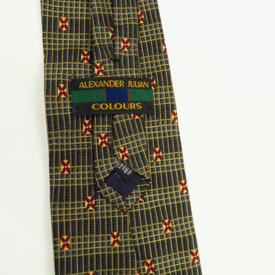 Colores por Alexander Julian Para Hombres Corbata Cuello Cuadros Floral Negro Dorado 58"x4" Foto 3 de 4