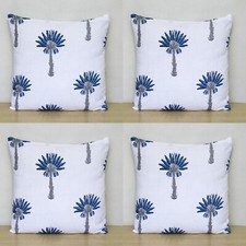 Housses De Coussin En Coton À Motif Indien 16" Palmier Bleu Ensemble De 4