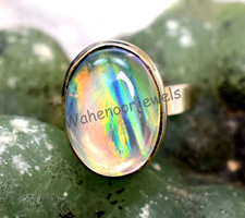 Aurora Opal 925 Sterling Silver Adjustable Ring Oval Beautiful Women Ring