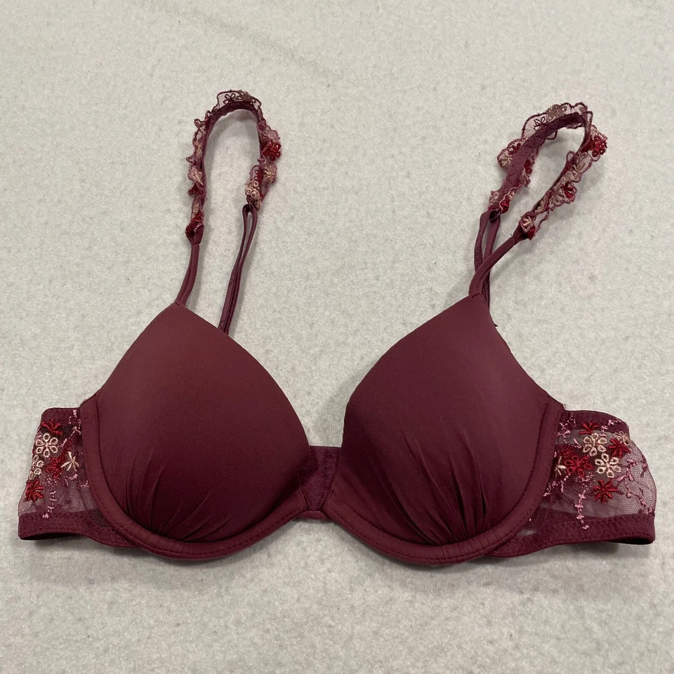 Sujetador push-up con aros bordado floral borgoña lycra reciclada La Perla 32B Foto 4 de 4