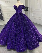 Purple Quinceanera Dress Sparkly Gillter Sequins Beaded Lace-up Corset Princess