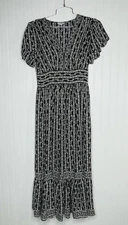 Max Studio Black Flutter Sleeve Floral Tiered Maxi Dress M