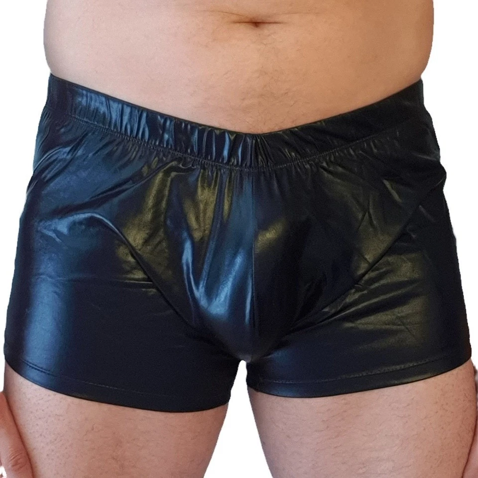 Hombres Wetlook Imitación Cuero Boxer Pantalones Cortos Ropa Interior Cadera Abierta Sin Entrepierna Hombre Gay Foto 2 de 4