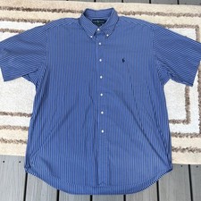 VTG Polo Ralph Lauren Men  s Short Sleeve Button Up Shirt Light Blue Striped XL