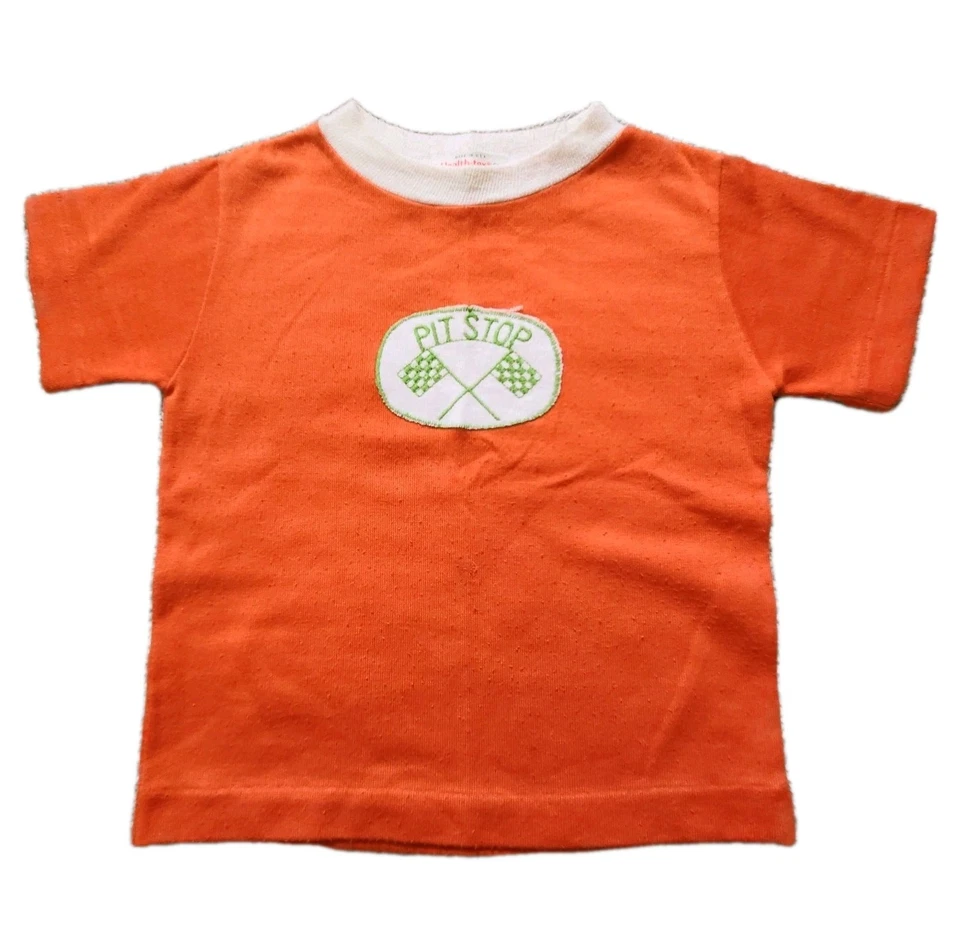 Vtg Retro Health Tex Toddler Baby Boy Shirt Top Pants Bell Flare Set Race Car - Image 3 of 4