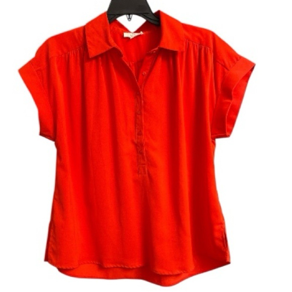 Entro Bright Orange Collared Button-Front Blouse … - image 5