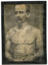 vintage unknown antique sideshow circus tattooed man tattoo photo +lam 5x7