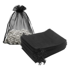 Black Organza Bags 5x7 inch 100pcs, Mesh Candy Bags Jewelry Pouches Drawstring E