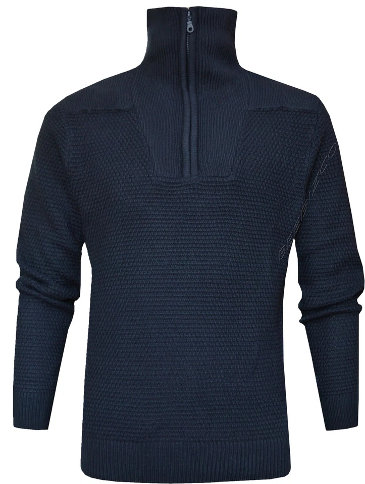 Half Zip Knitted Jumper Plain 1/4 Zip Funnel High Neck Pullover Sweater Ex Store - Image 3 of 4