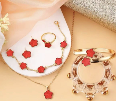 Multicolor Clover Flower Jewelry Set Earrings Necklace Bracelet Ring Bangle