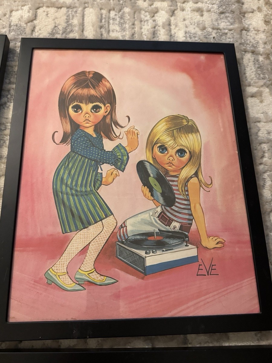 Vintage Complete Set Of 4 Big Eye Kids Children Prints By Eve
