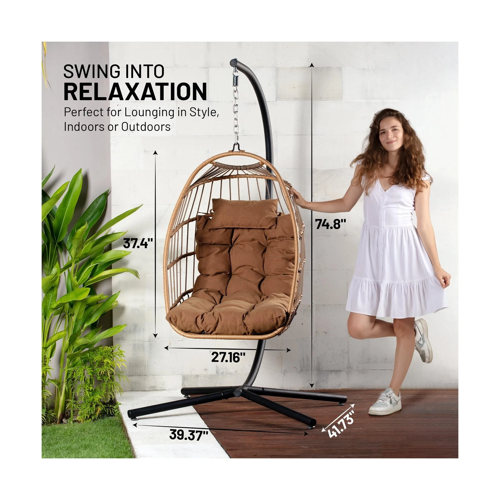 SereneLife Egg Chair with Stand - Thumbnail 5