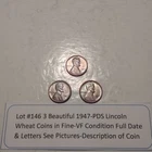 Lot #146 3 Beautiful 1947 Lincoln Wheats 1947-P 1947-D 1947-S F-VF See Pictures
