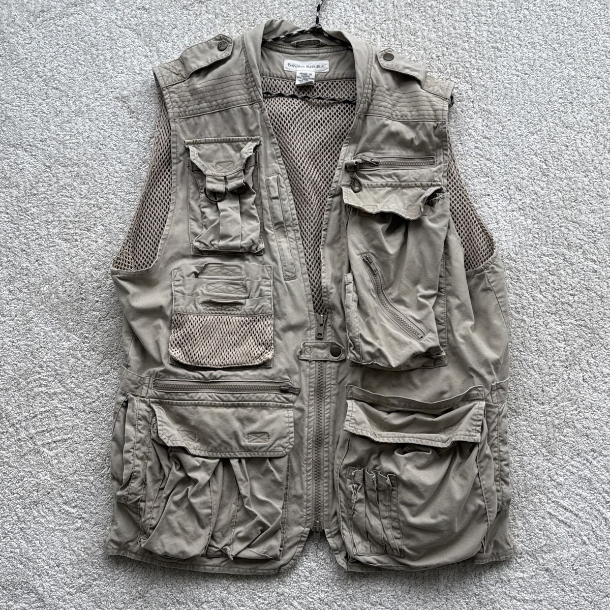 Banana Republic Safari Vest Mens Large Jacket Khaki Tan Travel