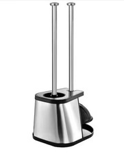 Stainless Steel Bathroom Cleaning Toilet Bowl Brush and Plunger Combo Set Black