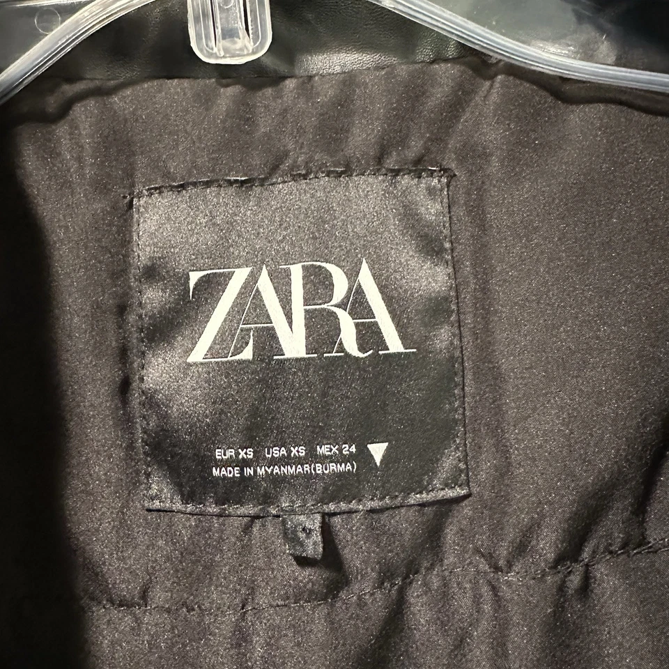 ZARA черный укороченный пуховик куртка TRF размер XS блестящий молнии пузырь зимнее пальто - Изображение 2 из 4