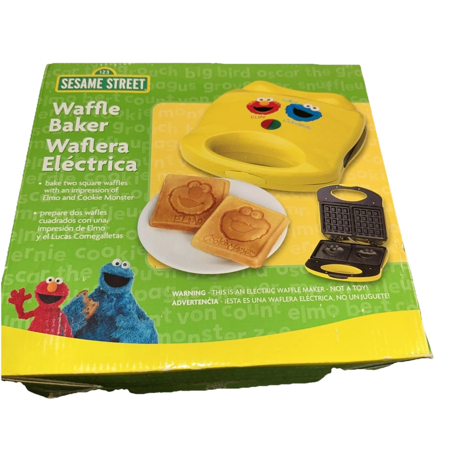 Sesame Street Waffle Baker Electric with! Elmo/cookie Monster Design. Rare New
