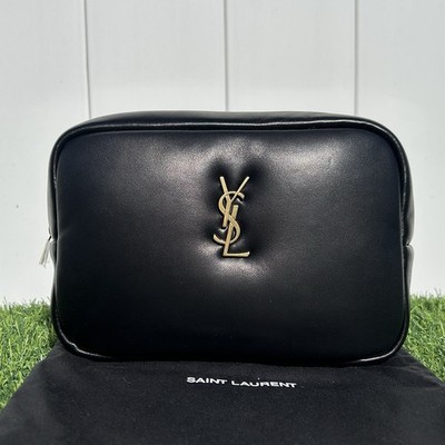 SAINT LAURENT CALYPSO POUCH BLACK CALFSKIN LEATHER GOLD YSL