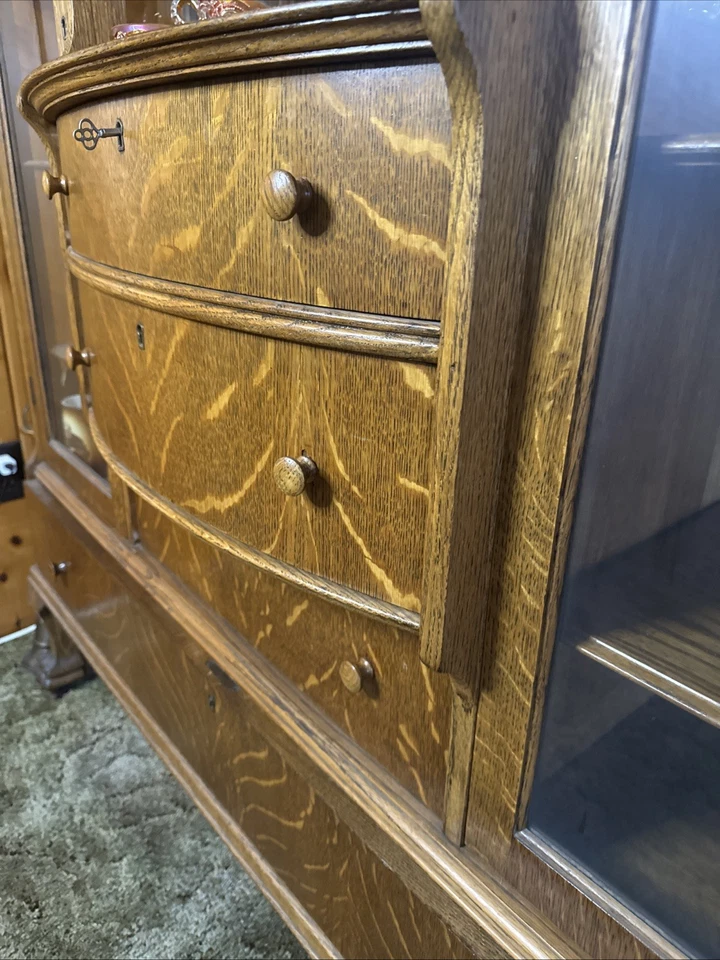 Vitrine antiga de carvalho tigre porcelana cabniet - Imagem 2 de 3