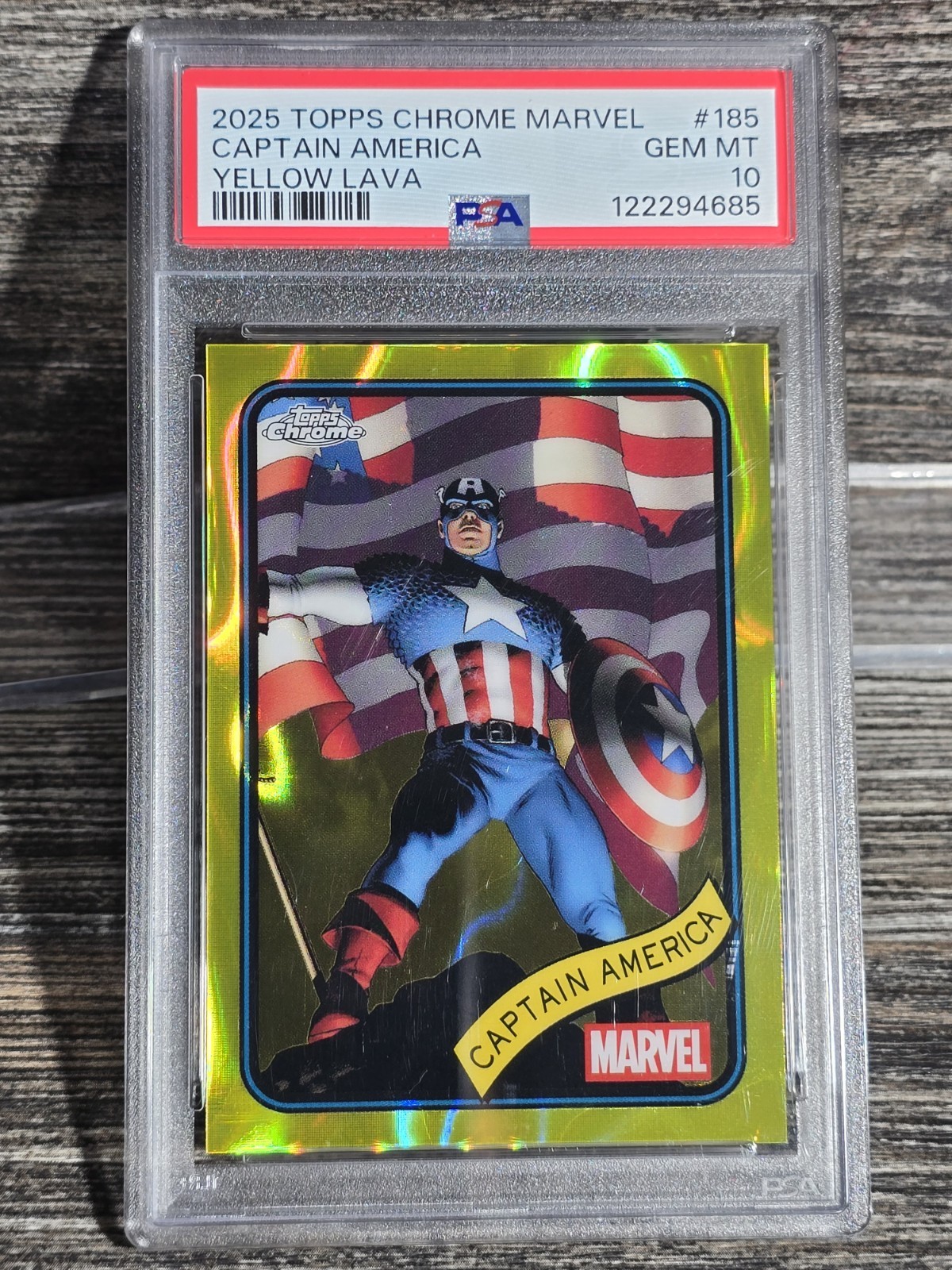 2025 Topps Chrome Marvel Captain America Yellow Lava Refractor #185 GEM MINT 10!
