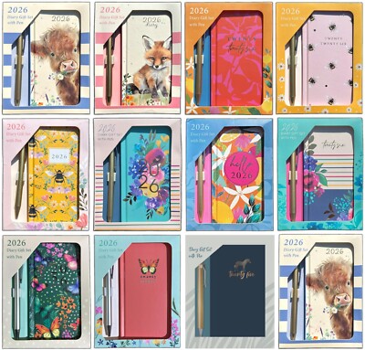 2026 Slim Week To View Tagebuch Tier Blumen mit Stift Notizen Termine Kalender Geschenkset