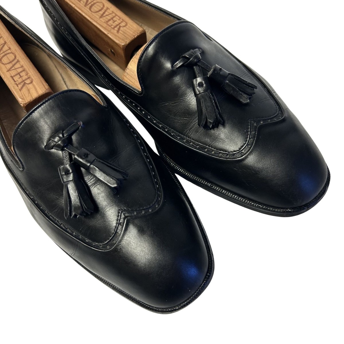 Vtg Bally Italy Men BLACK Leather DRESS Shoe WING TIP TASSEL  display picture 3
