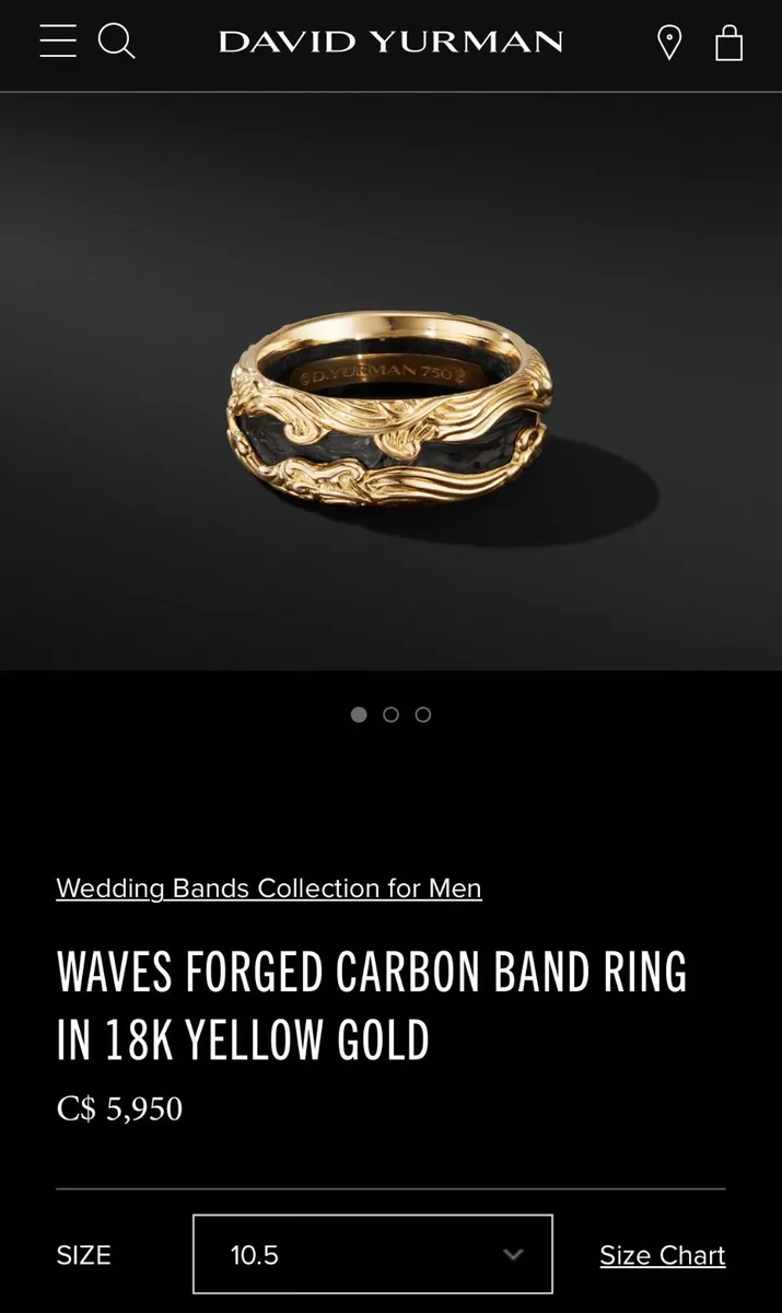 David Yurman Waves Forged Carbon Band Ring in 18K Yellow Gold 9.5 10.5