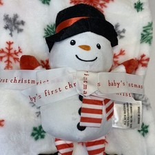 NWOT Baby  s First Christmas Snowman Blanket Hallmark Plush Set Snow 30  X 40  