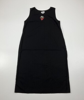 Studio C Plus Size 22W Black Sleeveless Maxi Dress Linen Blend Strawberry Design