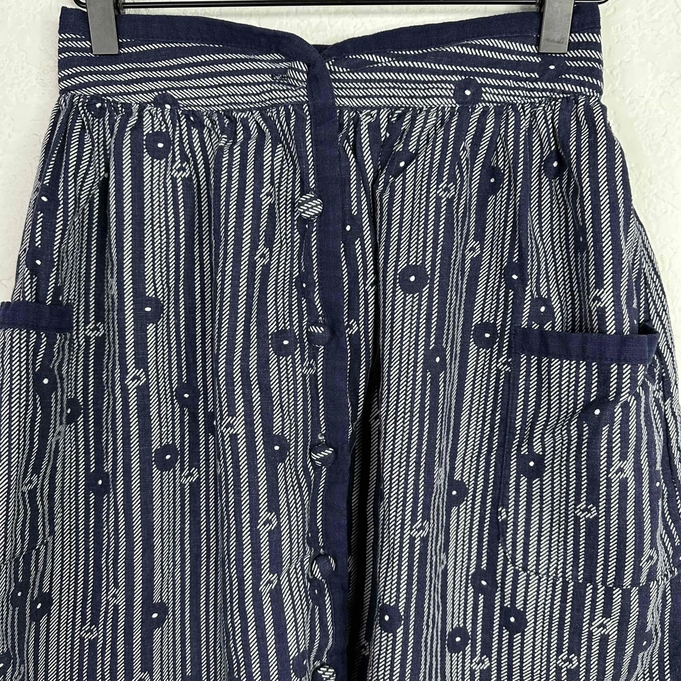 Cooperative Skirt Women's Size 0 Blue Linen Blend Button Front Striped Romantic - Image 3 of 4
