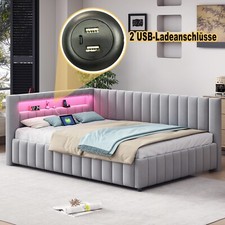 JUMMICO Metallbett 140x215 Cm - Modernes Doppelbett Mit LED-Beleuchtung & Gemütlichem Kopfteil