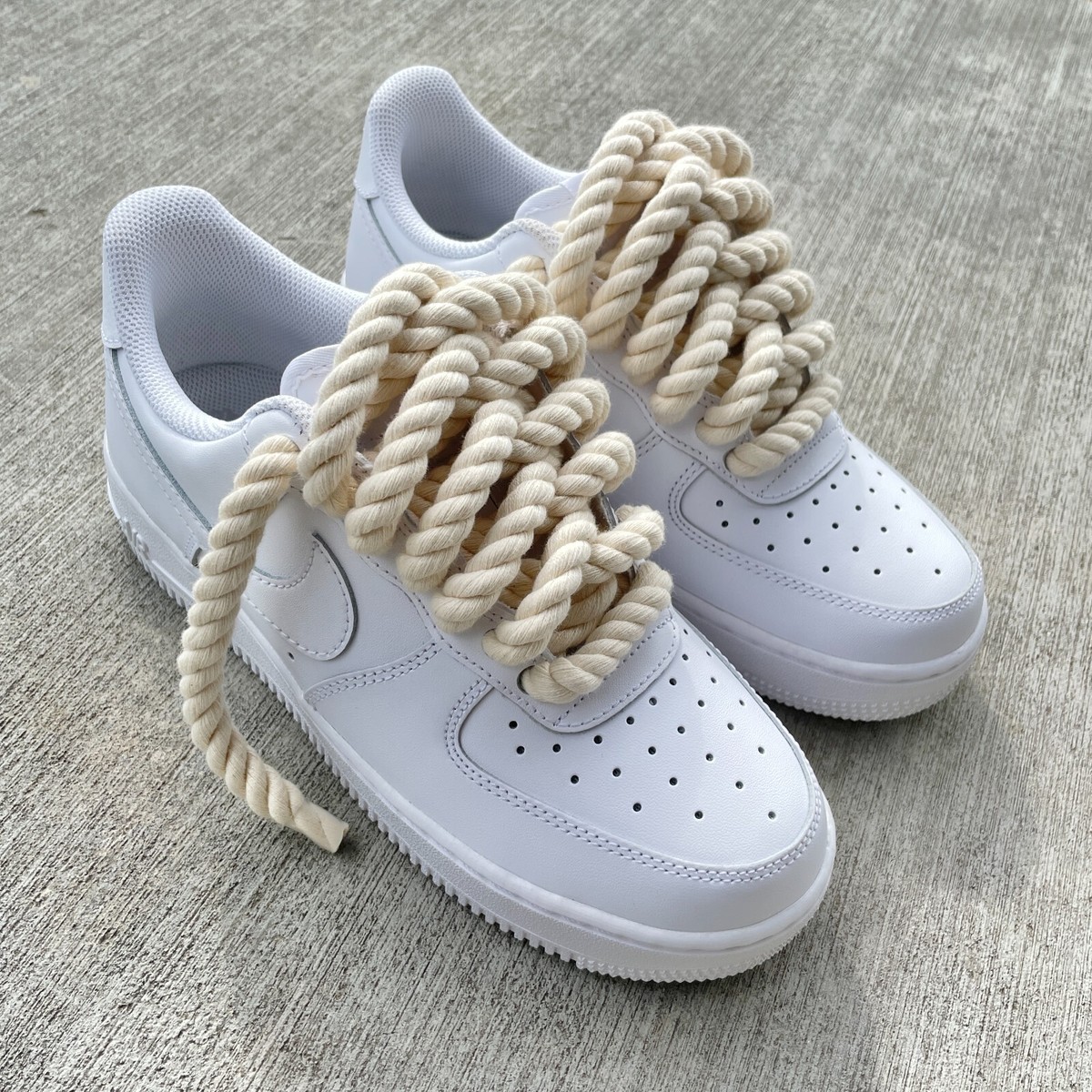 Nike Air Force 1 ホワイト ロープカスタム Custom Nike Air Force 1 White with Chunky Beige Rope Laces AF1 and