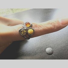 100 handcraft Gem stone ring, Tiger eye ring, amber ring, Size 7