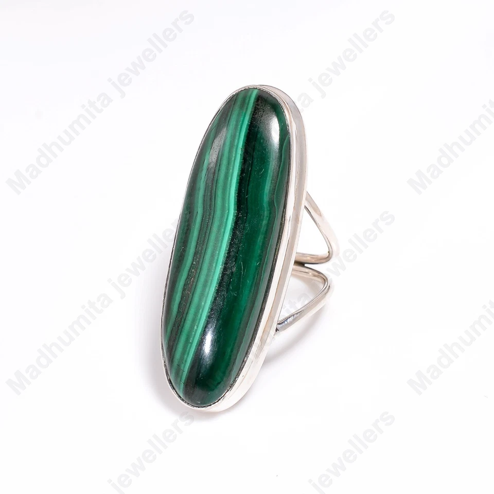Natural Green Malachite 925 Silver Gemstone Handmade Ring Jewelry Ring Size Gift - Image 4 of 4