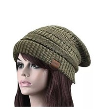 Winter Knit Wool Warm Beanie Olive Snow Hat Chunky Knit Skull Cap