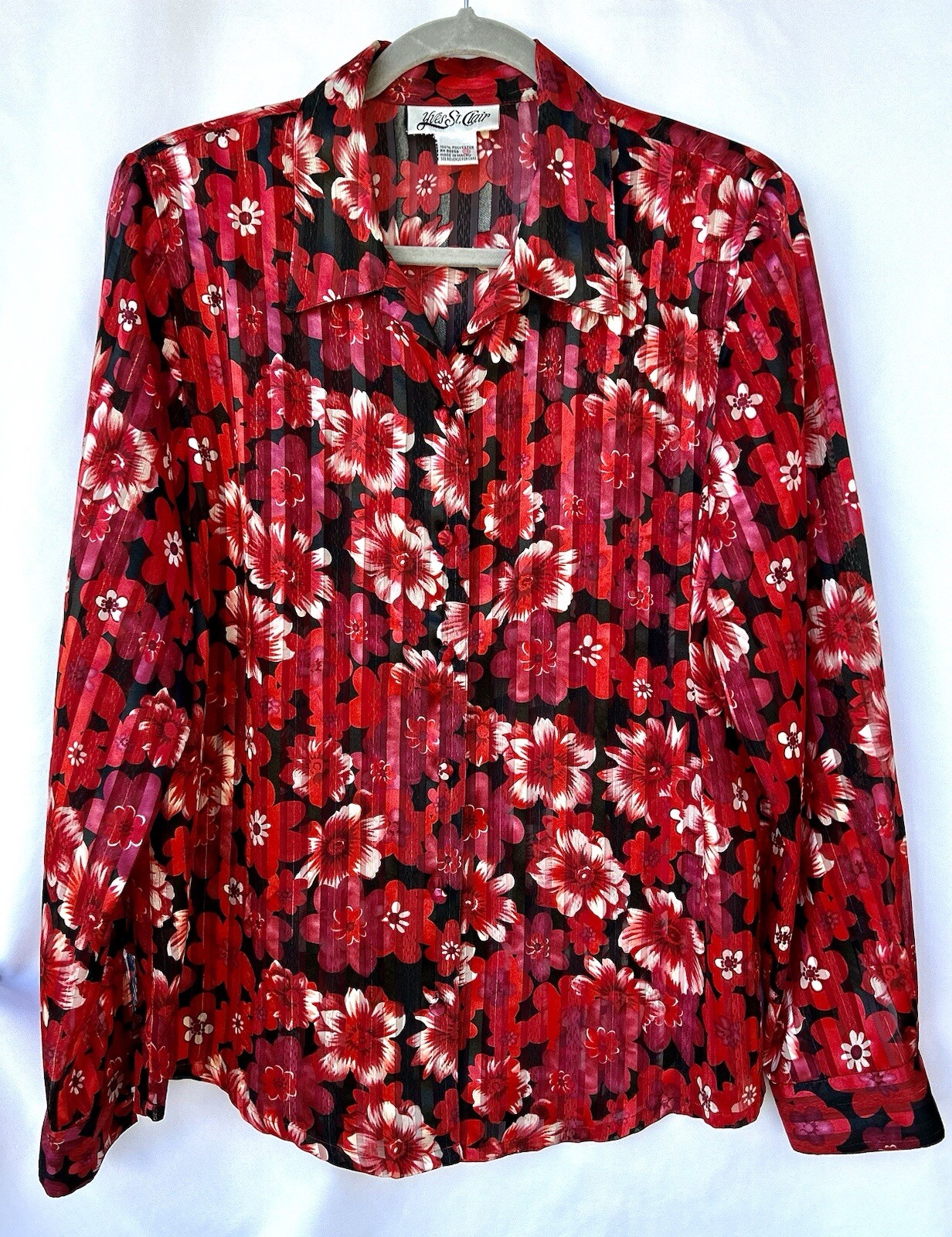 SAINT LAURENT Top blusa Yves St. Clair stampa floreale taglia 14 vintage poliestere multicolore
