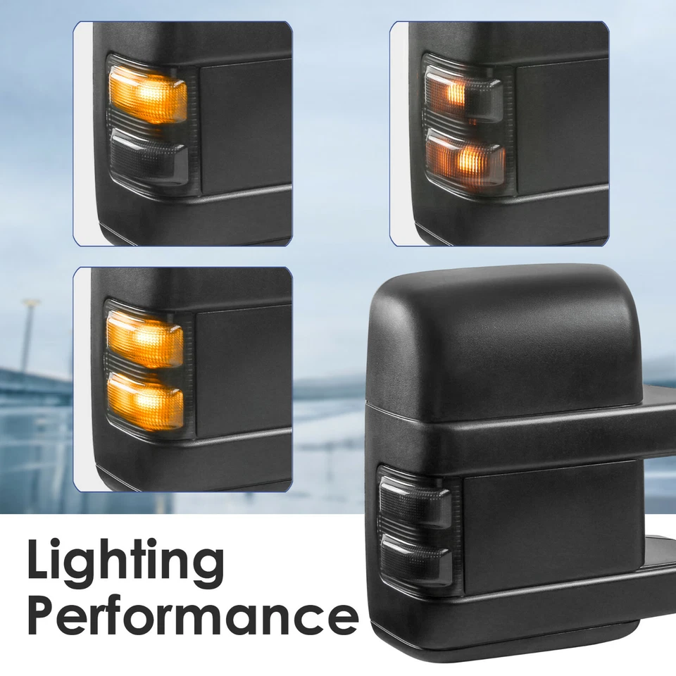 Espejos retrovisores eléctricos térmicos de remolque con señal de giro de humo para 99-07 Ford F250/F350/F450/F550 Foto 4 de 4