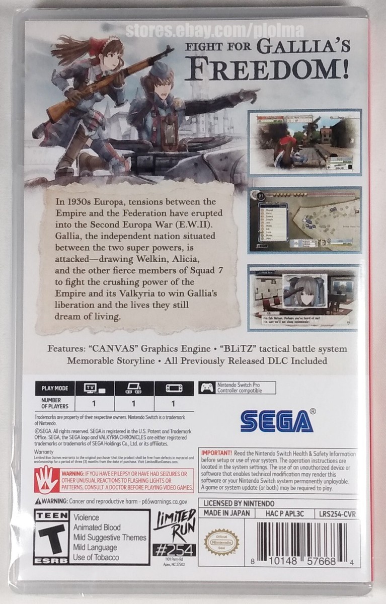 VALKYRIA CHRONICLES REMASTERED New NINTENDO SWITCH Game Limited