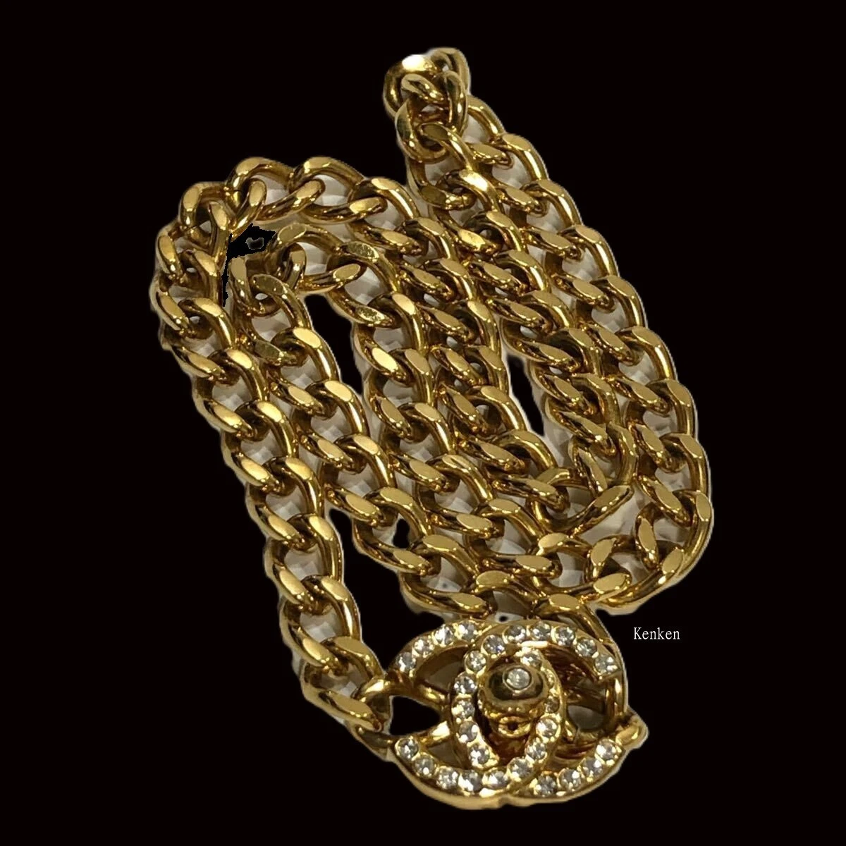 CHANEL Collana Bracciale Braccialetto AUTENTICO Marca Coco Catena Turn Lock Oro Strass